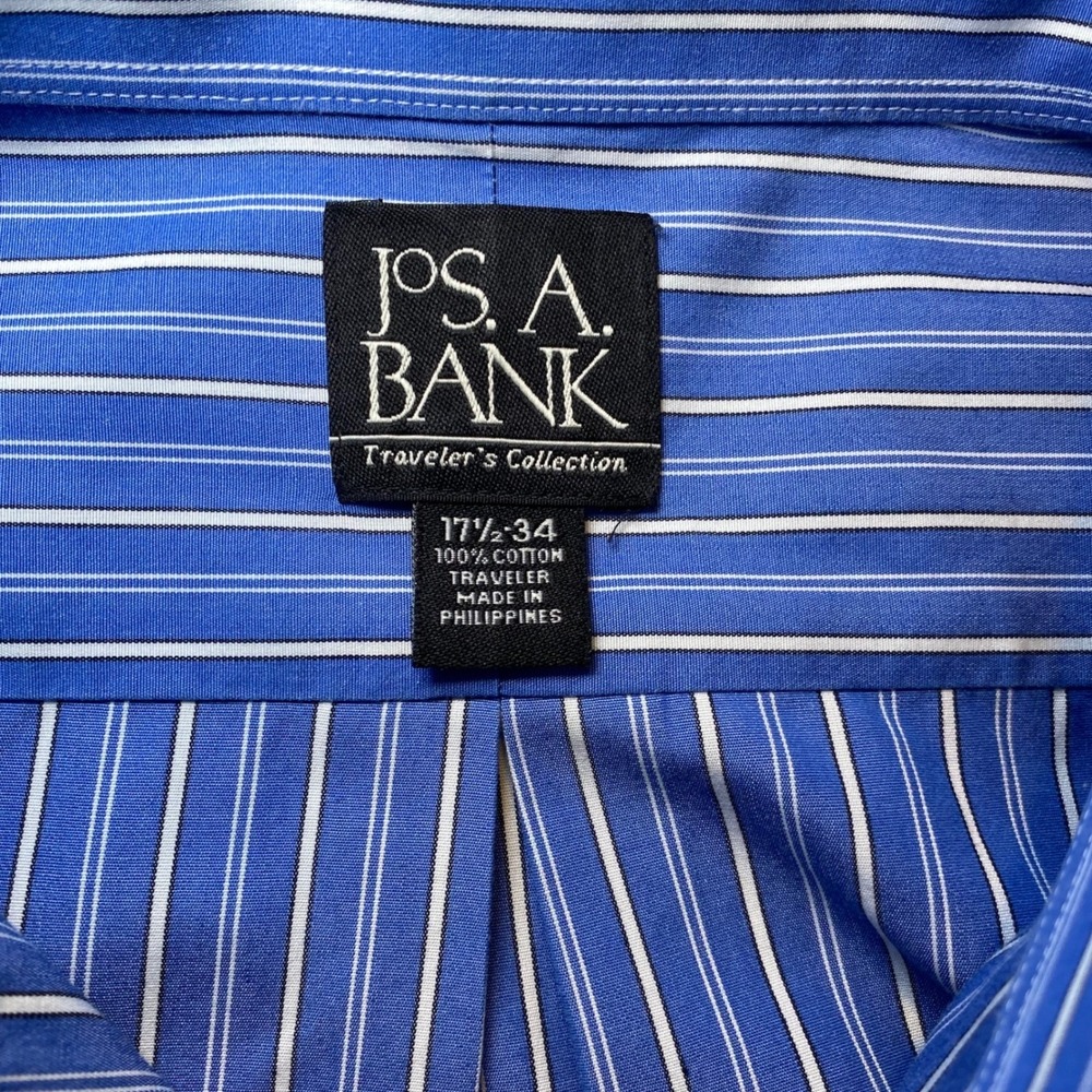 Jos A Bank Traveler Lot 3 Dress Shirts 17.5 34 Blue Check Stripe Cotton - Picture 6 of 16